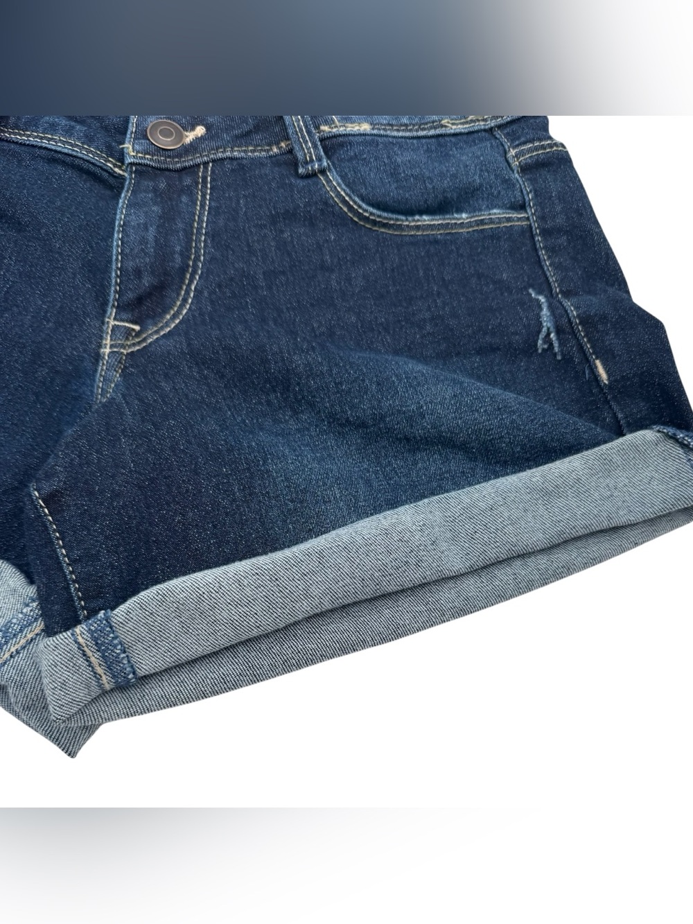 Guess Los Angeles Indigo Wash Cuffed Denim Shorts Rise 8.5" Inseam 3" Size 6 - Picture 7 of 13